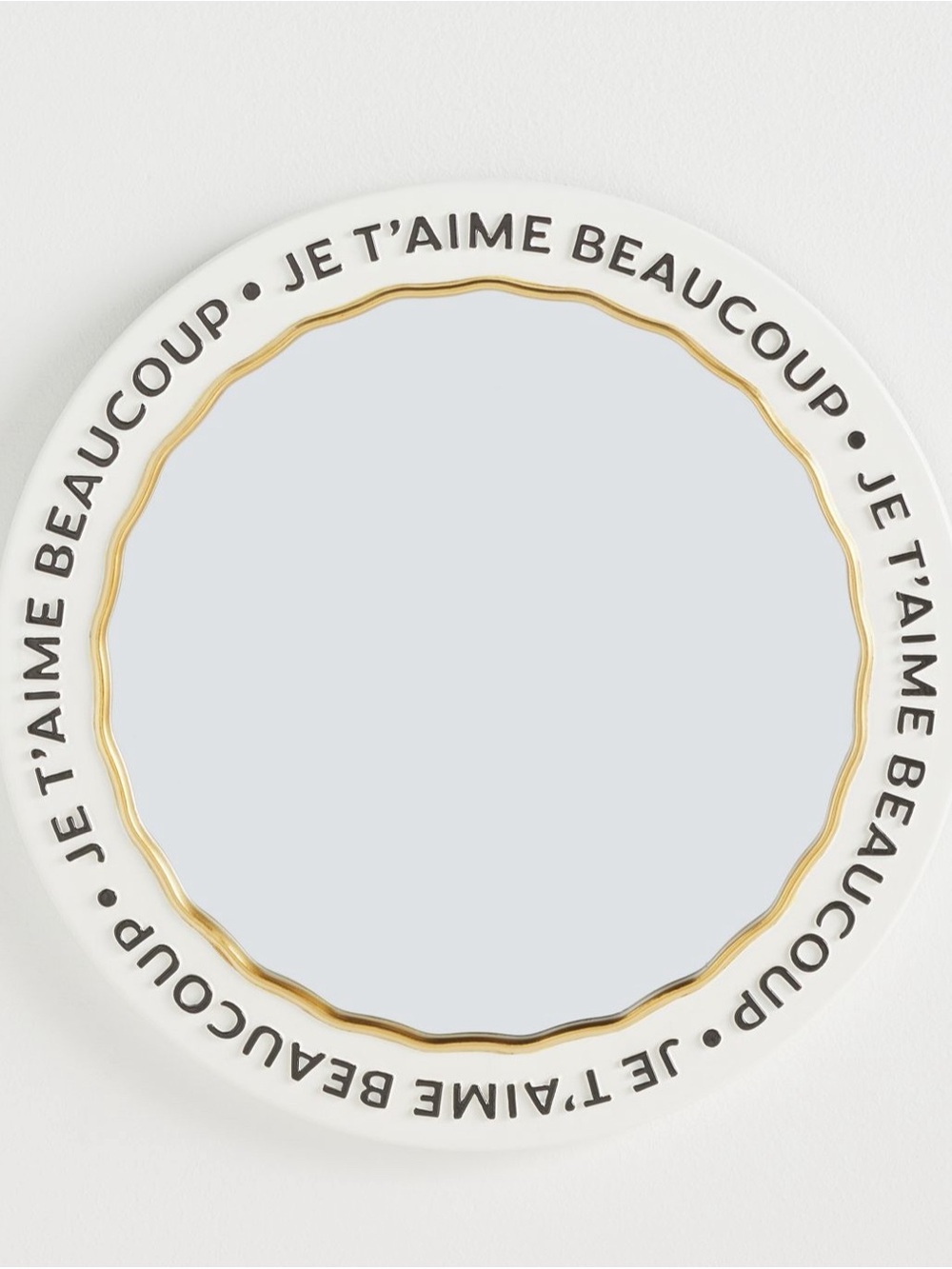 🖤NIB Anthropologie Claudette White&Gold 'Je T'aime Beaucoup' Round Wall Mirror🖤
